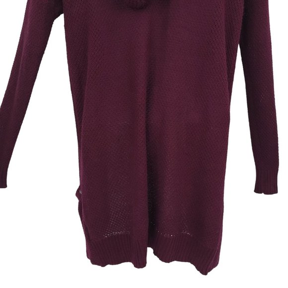 American Eagle Open Front Hoodie Cardigan Womens Size S Wine Pockets Cable Knit - Picture 9 of 15